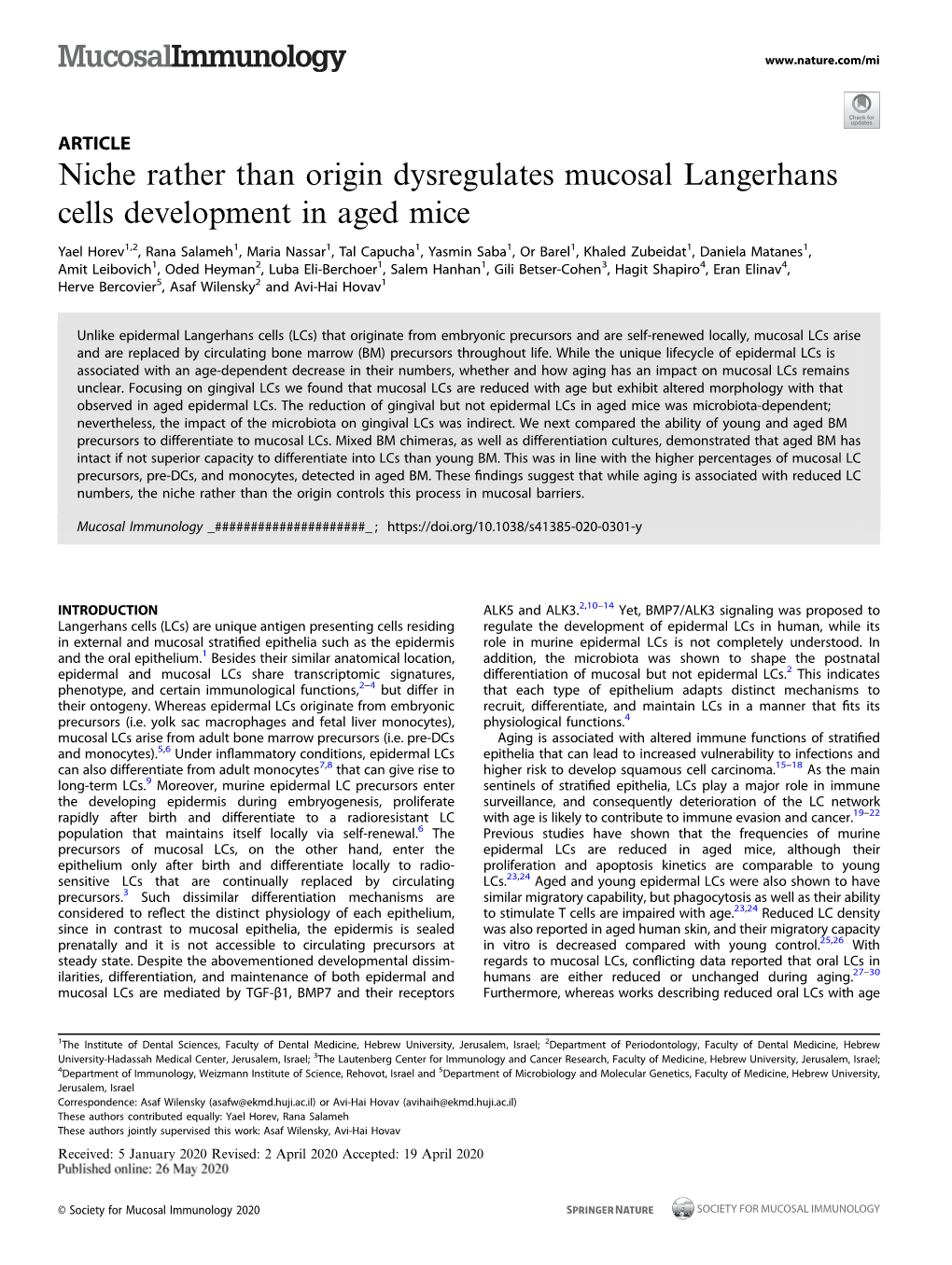 Niche Rather Than Origin Dysregulates Mucosal Langerhans Cells Development in Aged Mice