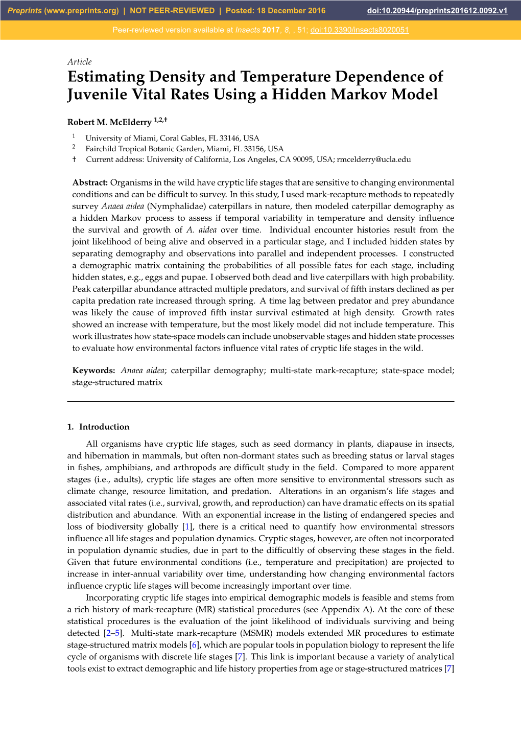 Estimating Density and Temperature Dependence of Juvenile Vital Rates Using a Hidden Markov Model