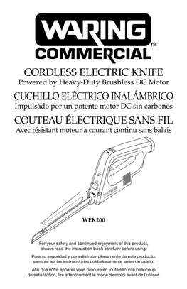 Wek200 Waring Commercial Cordless Electric Knife Instruction Manual