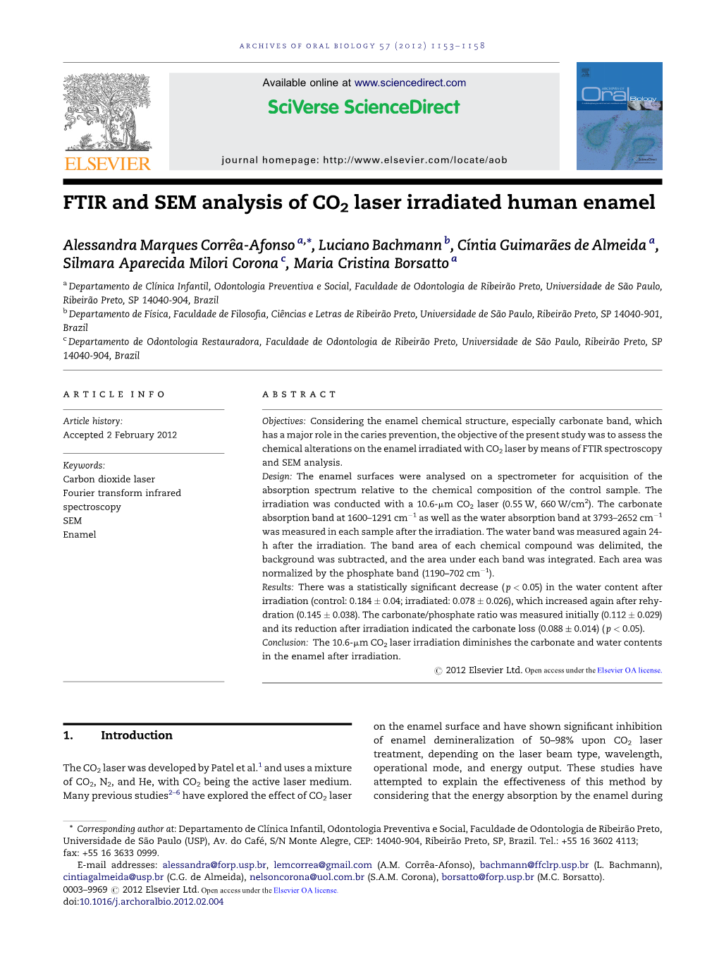 FTIR and SEM Analysis of CO2 Laser Irradiated Human Enamel