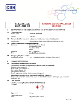 Sodium Bromate CAS No 7789-38-0