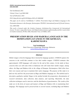 Preservation Bugis and Madura Language in the Domination Javanese in the Kemujan, Karimunjawa
