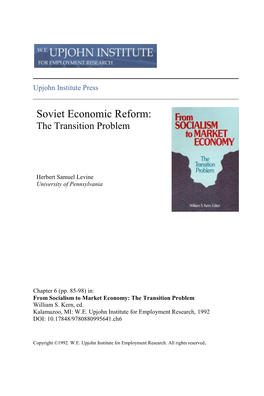 Soviet Economic Reform: the Transition Problem