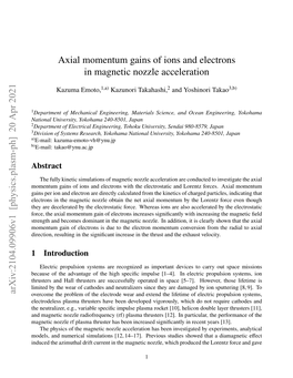 Axial Momentum Gains of Ions and Electrons in Magnetic Nozzle Acceleration