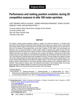 Performance and Ranking Position Evolution During 20 Competitive Seasons in Elite 100 Meter Sprinters