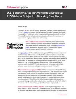U.S. Sanctions Against Venezuela Escalate: Pdvsa Now Subject to Blocking Sanctions