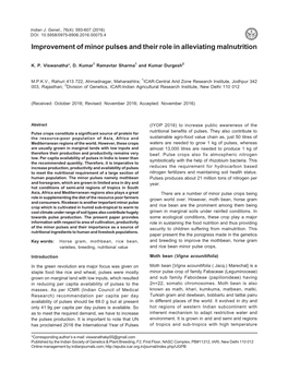 Improvement of Minor Pulses and Their Role in Alleviating Malnutrition