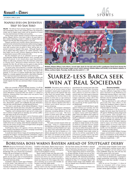 Suarez-Less Barca Seek Win at Real Sociedad