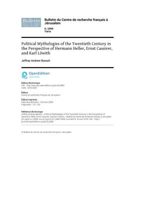 Political Mythologies of the Twentieth Century in the Perspective of Hermann Heller, Ernst Cassirer, and Karl Löwith