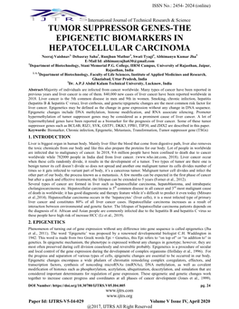 Tumor Suppressor Genes-The Epigenetic Biomarkers in Hepatocellular Carcinoma