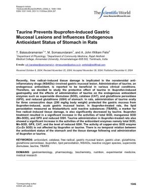 Taurine Prevents Ibuprofen-Induced Gastric Mucosal Lesions and Influences Endogenous Antioxidant Status of Stomach in Rats