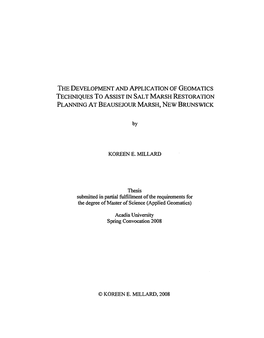 The Development and Application of Geomatics Techniques to Assist in Salt Marsh Restoration Planning at Beausejour Marsh, New Brunswick