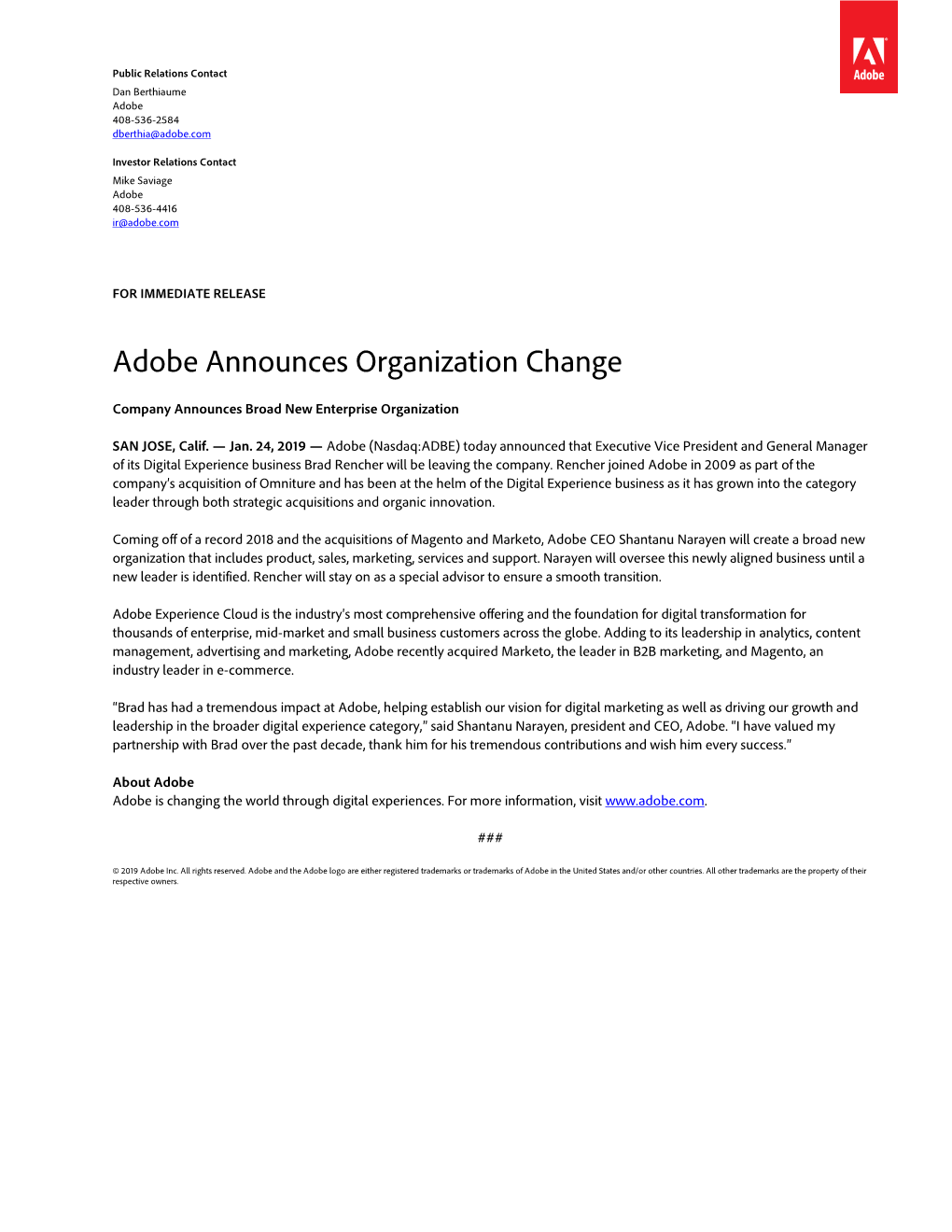 Adobe Announces Organization Change