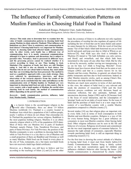 The Influence of Family Communication Patterns on Muslim Families in Choosing Halal Food in Thailand