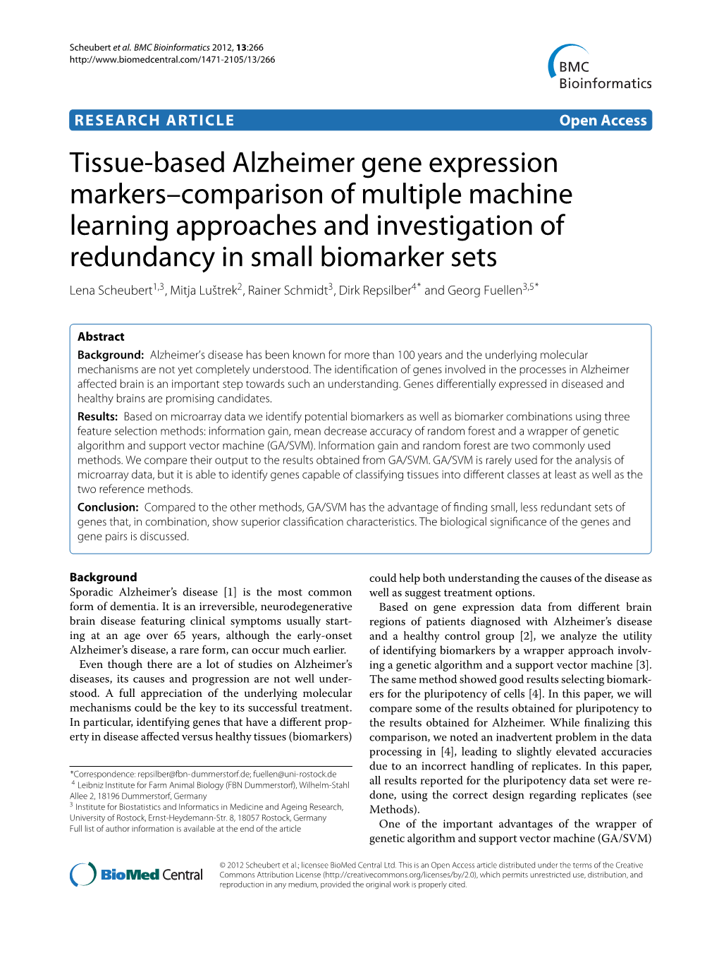 Tissue-Based Alzheimer Gene Expression Markers–Comparison Of