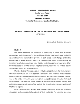 Women, Transition and Social Changes. the Case of Spain, 1976-1986