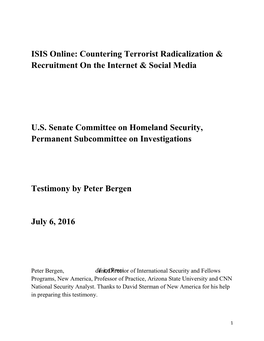 ISIS Online: Countering Terrorist Radicalization & Recruitment On