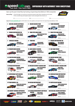 Supercheap Auto Bathurst 1000 Sweepstake