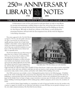 Library Notes 250Th Anniversary Issue.Qxd
