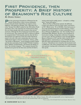 First Providence, Then Prosperity: a Brief History of Beaumont's Rice