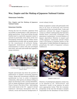 War, Empire and the Making of Japanese National Cuisine