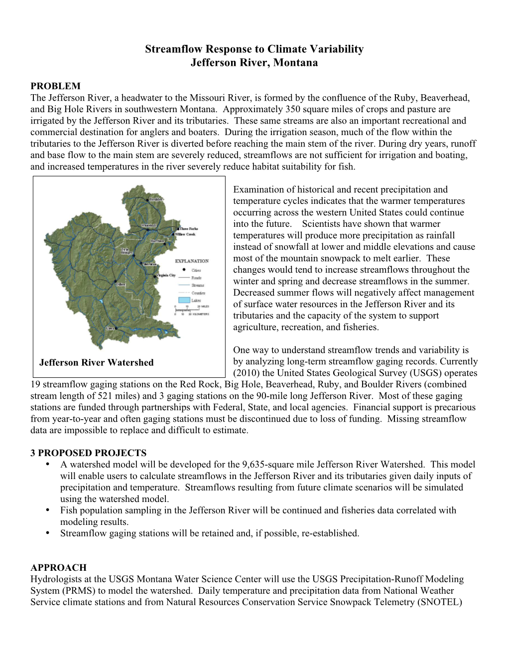 Streamflow Response to Climate Variability Jefferson River, Montana