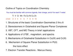 Outline of Topics on Coordination Chemistry 1. Structures of the Basic