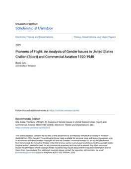 Pioneers of Flight: an Analysis of Gender Issues in United States Civilian (Sport) and Commercial Aviation 1920-1940