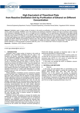 High Equivalent of Theoritical Plate from Reactive Distillation Unit by Purification of Ethanol on Different Concentration