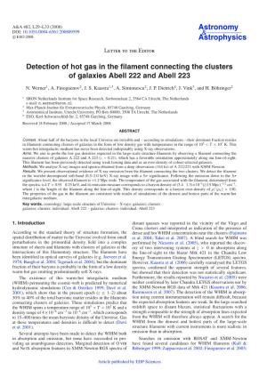 Detection of Hot Gas in the Filament Connecting the Clusters of Galaxies