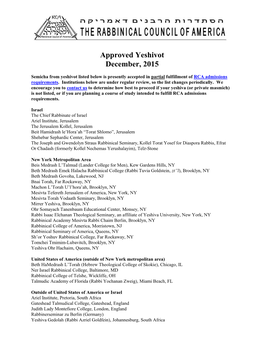 List of Approved Yeshivot