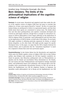The Limits of the Philosophical Implications of the Cognitive Science of Religion