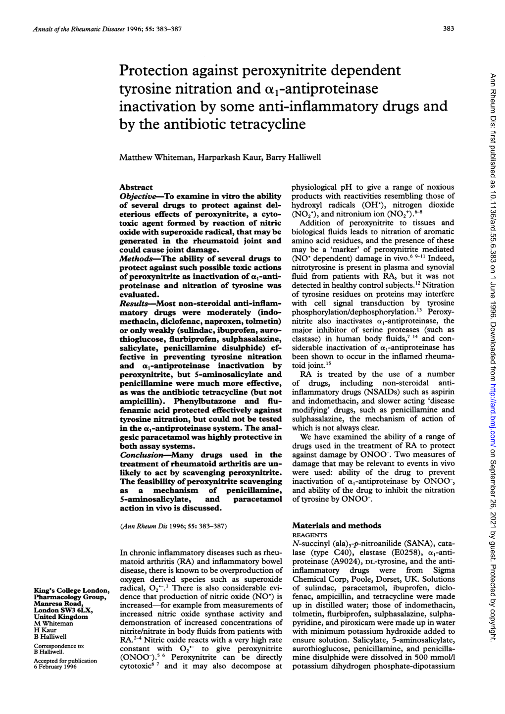 Protection Against Peroxynitrite Dependent Tyrosine Nitration and A1