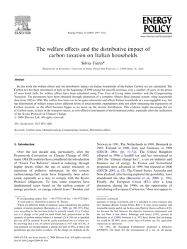 The Welfare Effects and the Distributive Impact of Carbon Taxation on Italian