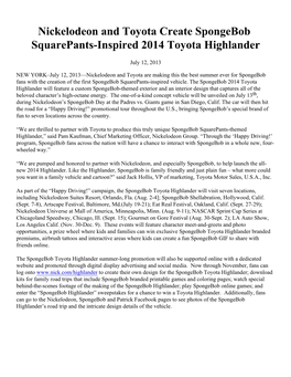Nickelodeon and Toyota Create Spongebob Squarepants-Inspired 2014 Toyota Highlander