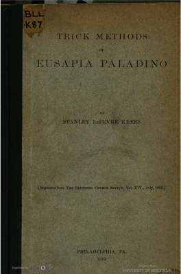 Trick Methods of Eusapia Paladino / by Stanley Lefevre Krebs