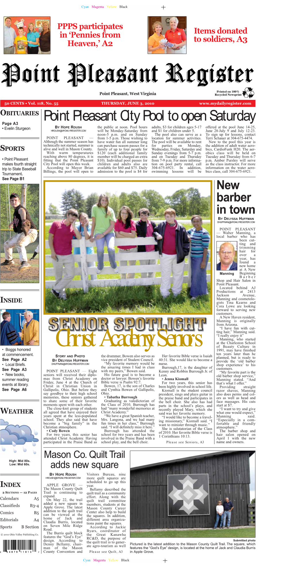 Point Pleasant City Pool to Open Saturday Page A3 • Evelin Sturgeon by HOPE ROUSH the Public at Noon