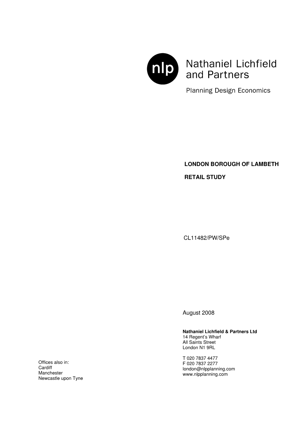 August 2008 LONDON BOROUGH of LAMBETH RETAIL STUDY CL11482/PW/Spe