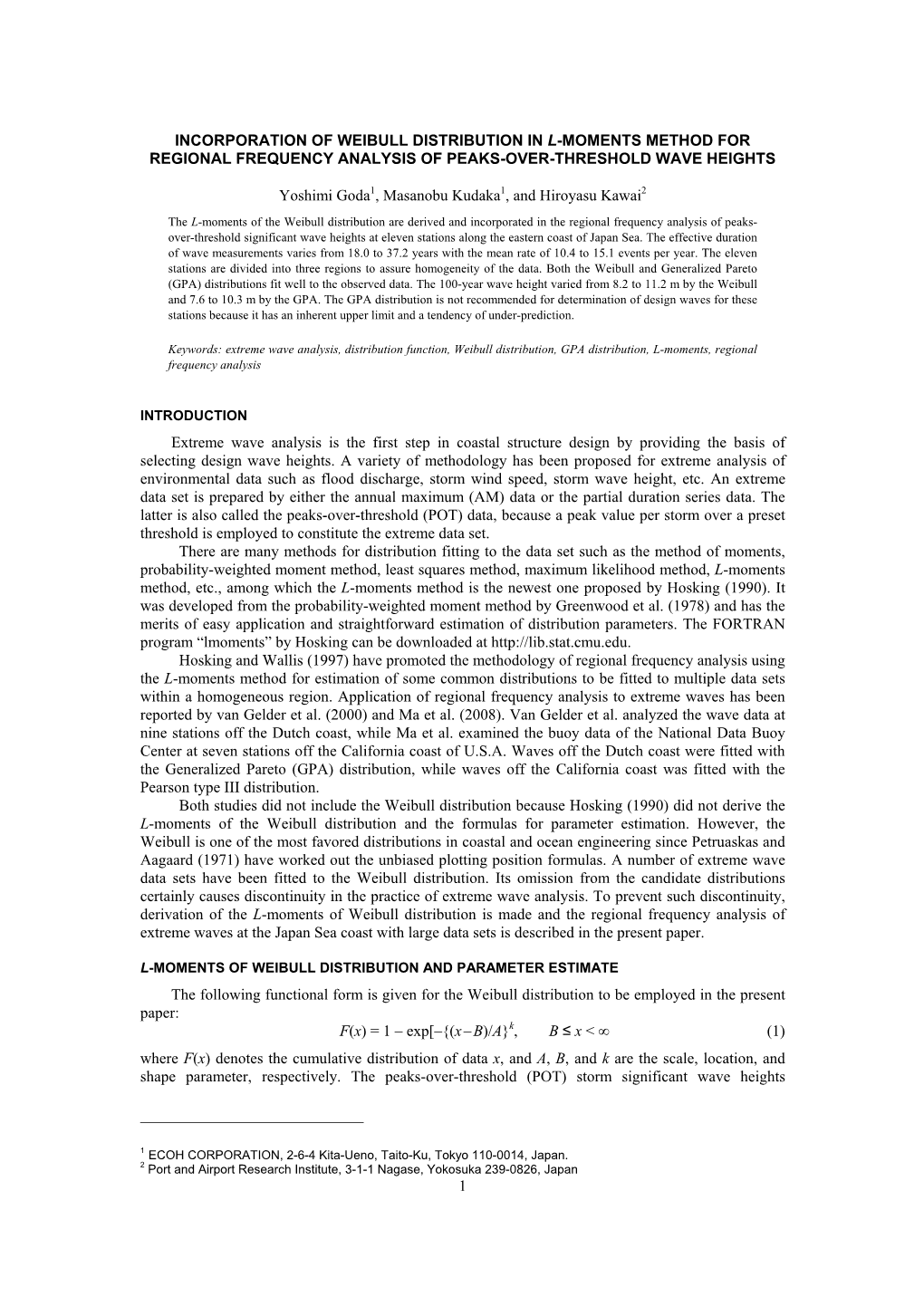 1 Incorporation of Weibull Distribution in L-Moments