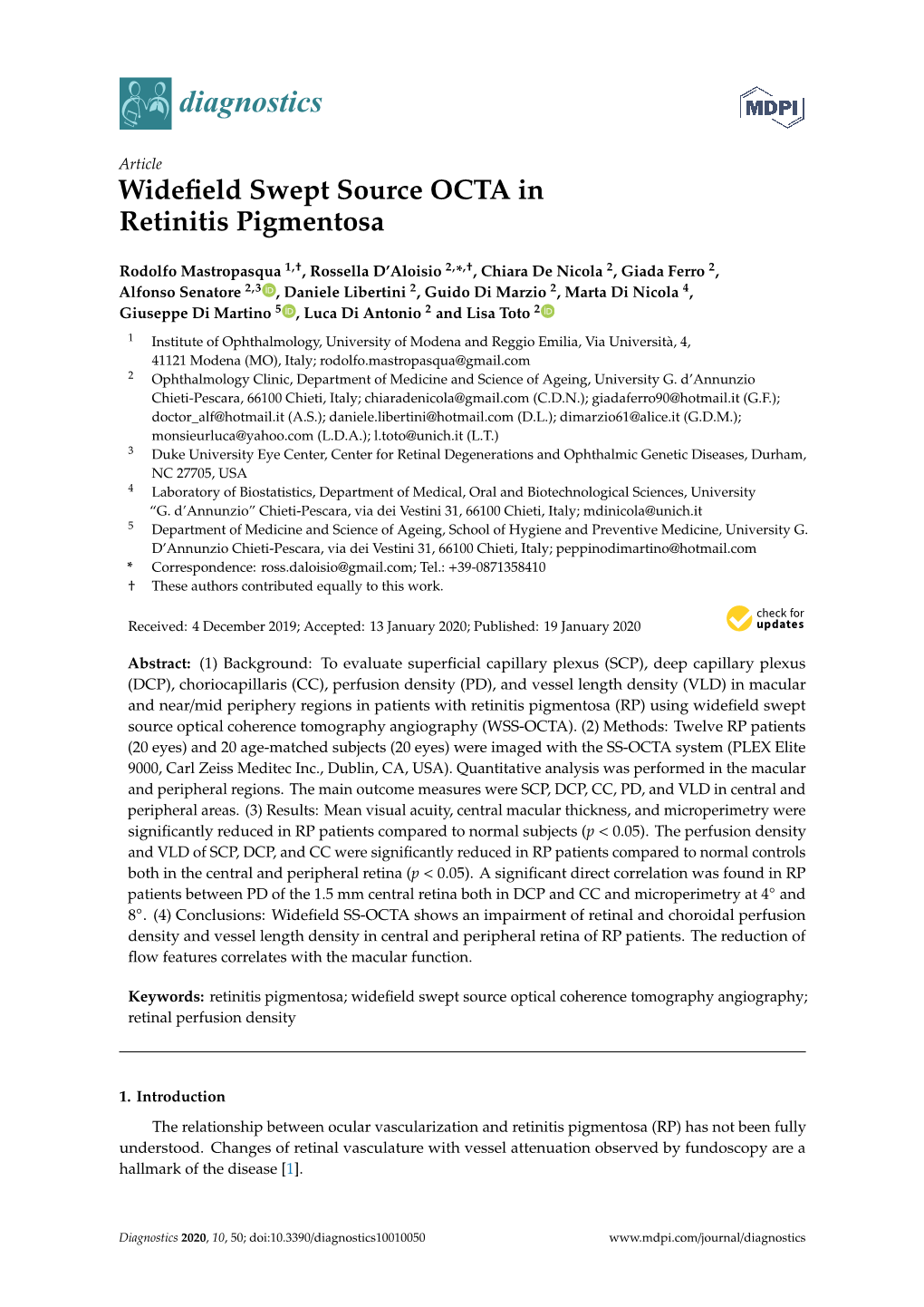 Widefield Swept Source OCTA in Retinitis Pigmentosa