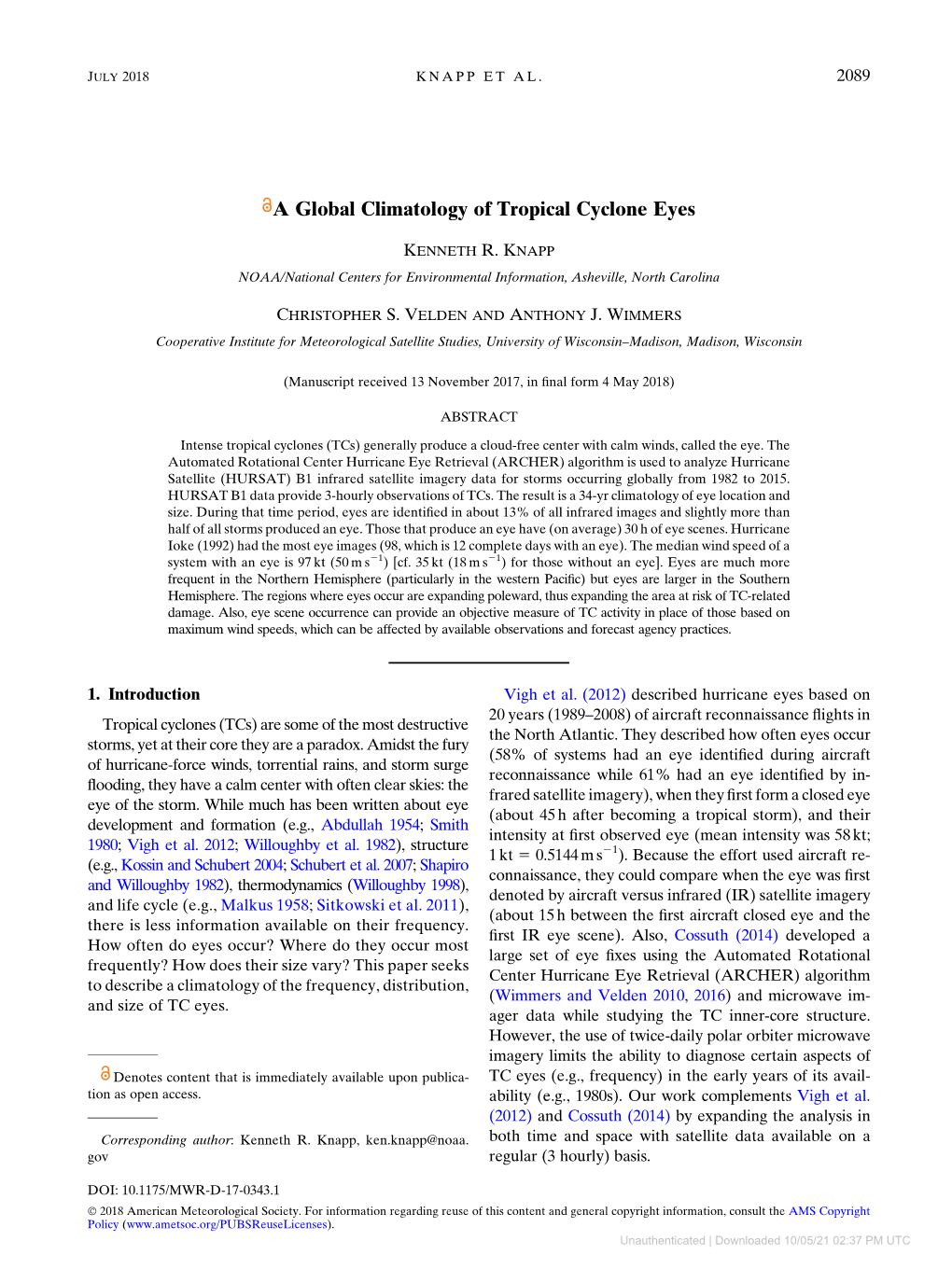 A Global Climatology of Tropical Cyclone Eyes