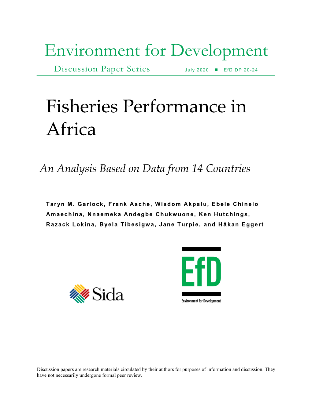 Environment for Development Fisheries Performance in Africa