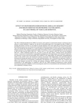 (Dhea) on Memory and Brain Derived Neurotrophic Factor (Bdnf) in a Rat Model of Vascular Dementia