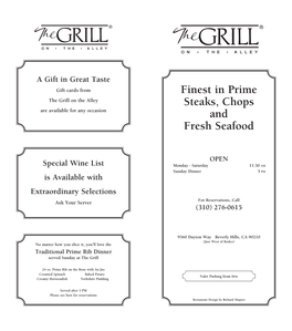 Finest in Prime Steaks, Chops and Fresh Seafood