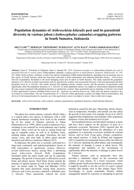 Population Dynamics of Arthroschista Hilaralis Pest and Its Parasitoid