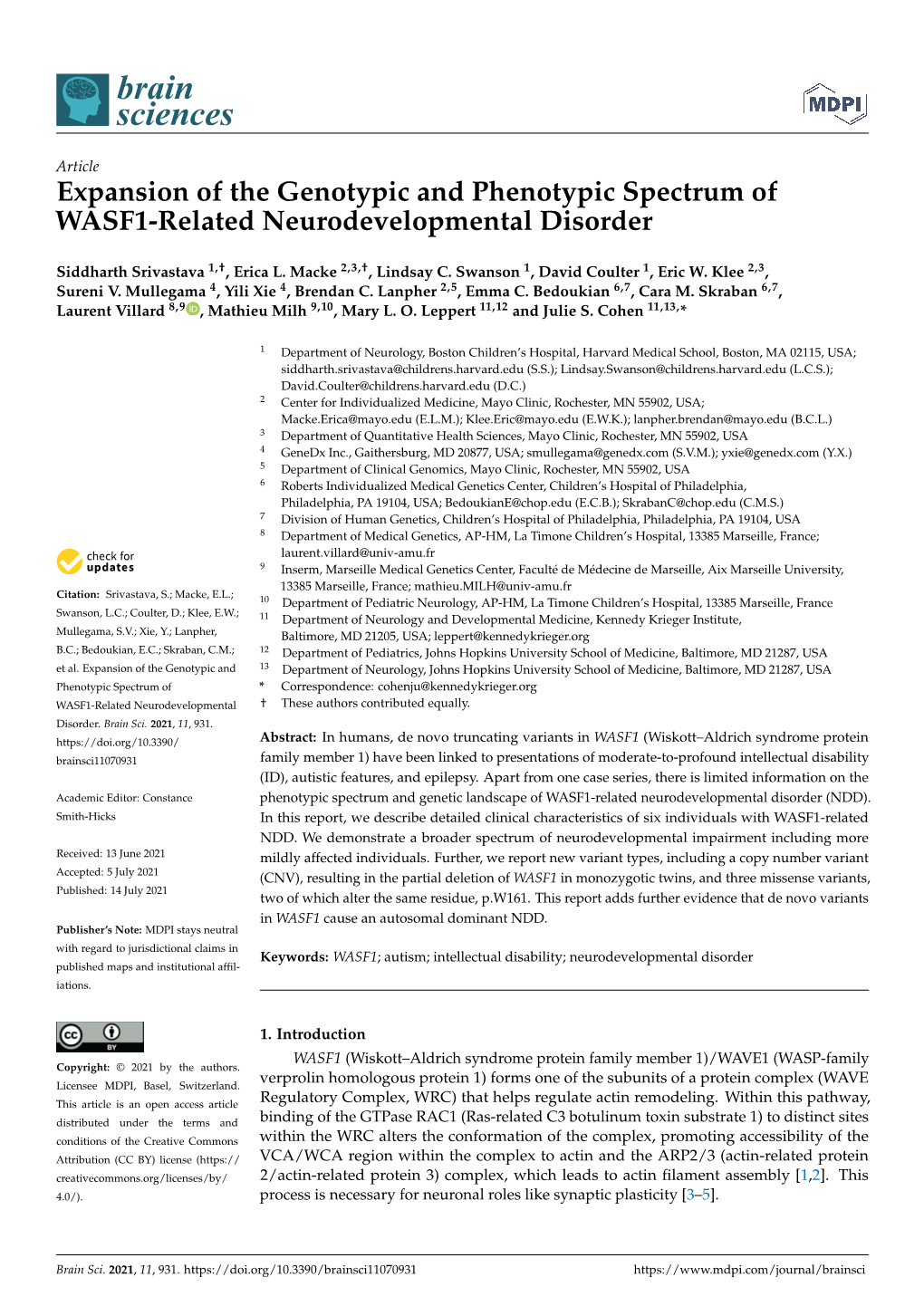 Expansion of the Genotypic and Phenotypic Spectrum of WASF1-Related Neurodevelopmental Disorder