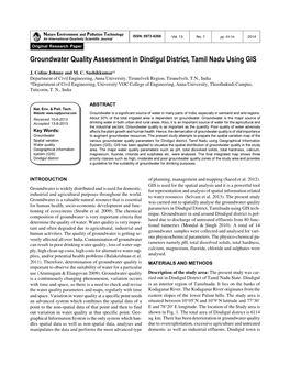 Groundwater Quality Assessment in Dindigul District, Tamil Nadu Using GIS