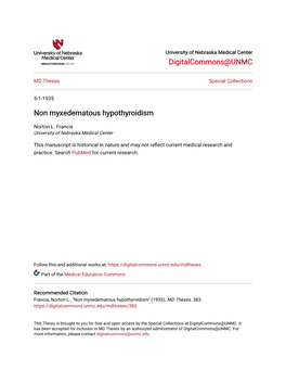 Non Myxedematous Hypothyroidism