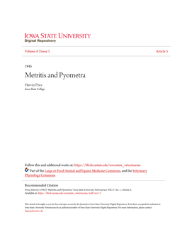 Metritis and Pyometra Harvey Price Iowa State College