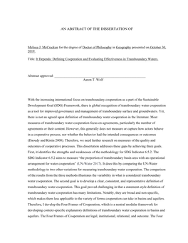 An Abstract of the Dissertation Of